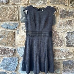 Milly Cap Sleeve Belted Virgin Wool Fit & Flare Dress in Charcoal Gray Size 6